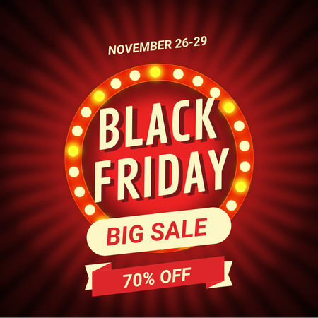 Designvorlage Black Friday Ad with Flickering lamps in circle für Animated Post