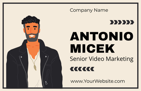 Young Man Offering Agency Services Video Marketing Business Card 85x55mm Design Template