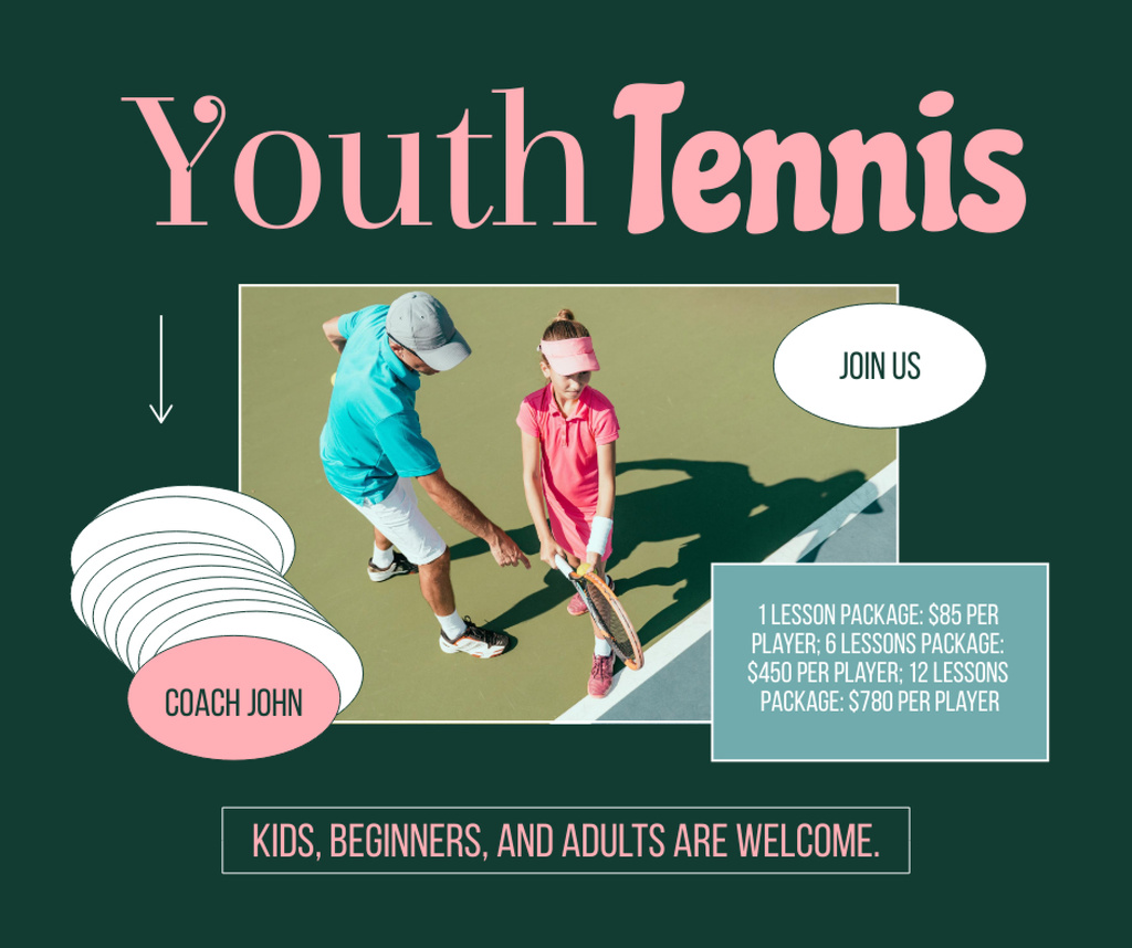 Tennis Courses Announcement Facebookデザインテンプレート
