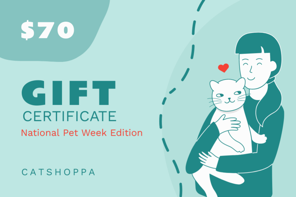 National Pet Week Offer with Girl and Сat Gift Certificate Šablona návrhu