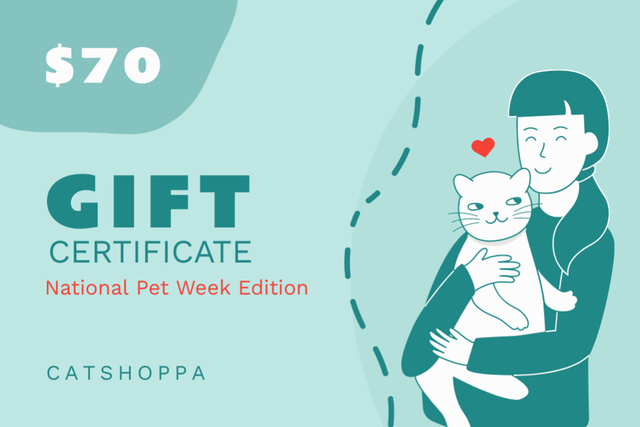 National Pet Week Offer with Girl and Сat Gift Certificate Πρότυπο σχεδίασης