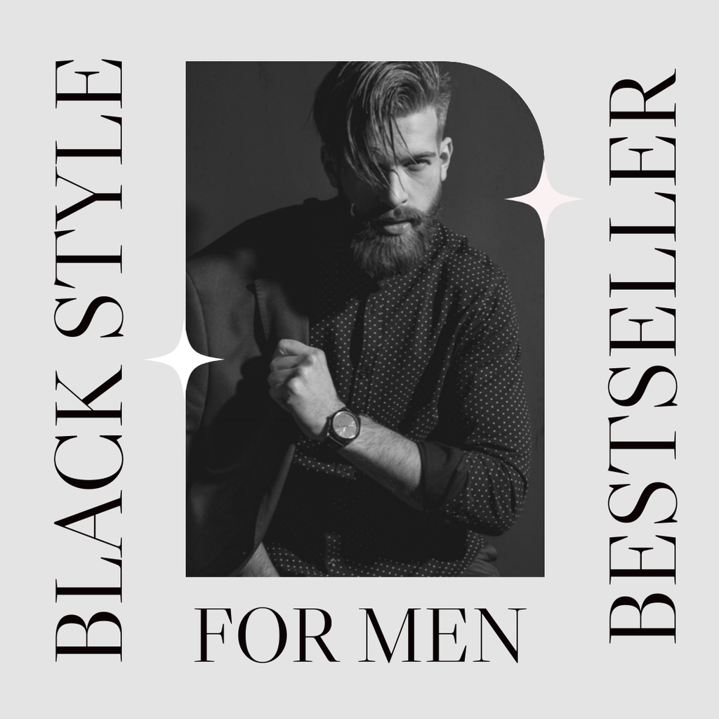 Proposal of Stylish Clothing with Black and White Photo Man Instagram Modelo de Design