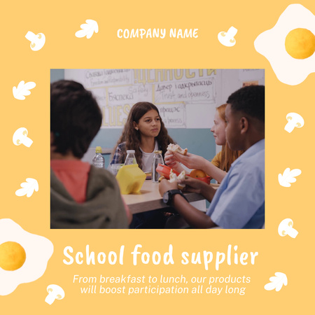 School Food Supplier Services with Children in Canteen Animated Post Design Template
