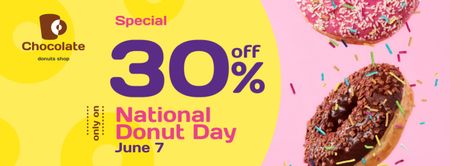Delicious glazed donuts on Donut Day Facebook cover Design Template