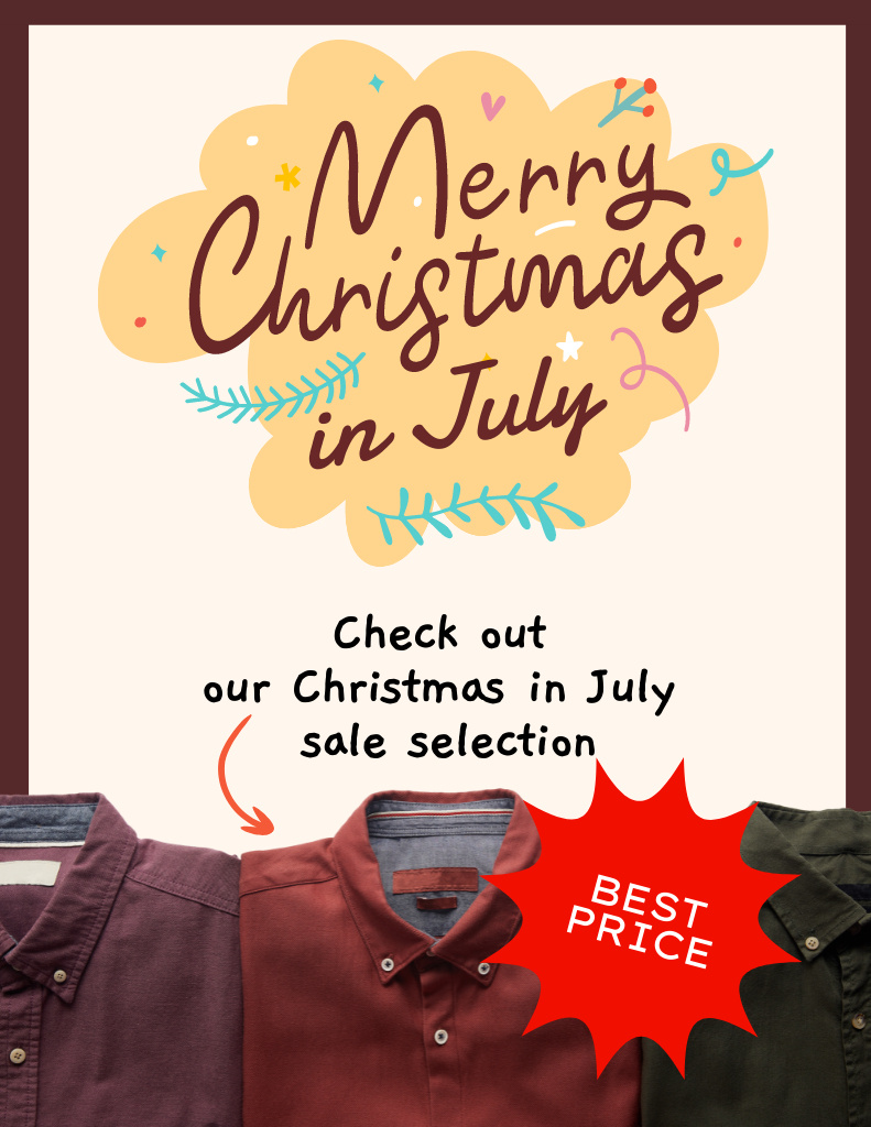 Christmas In July Discount on Shirts Flyer 8.5x11in Design Template