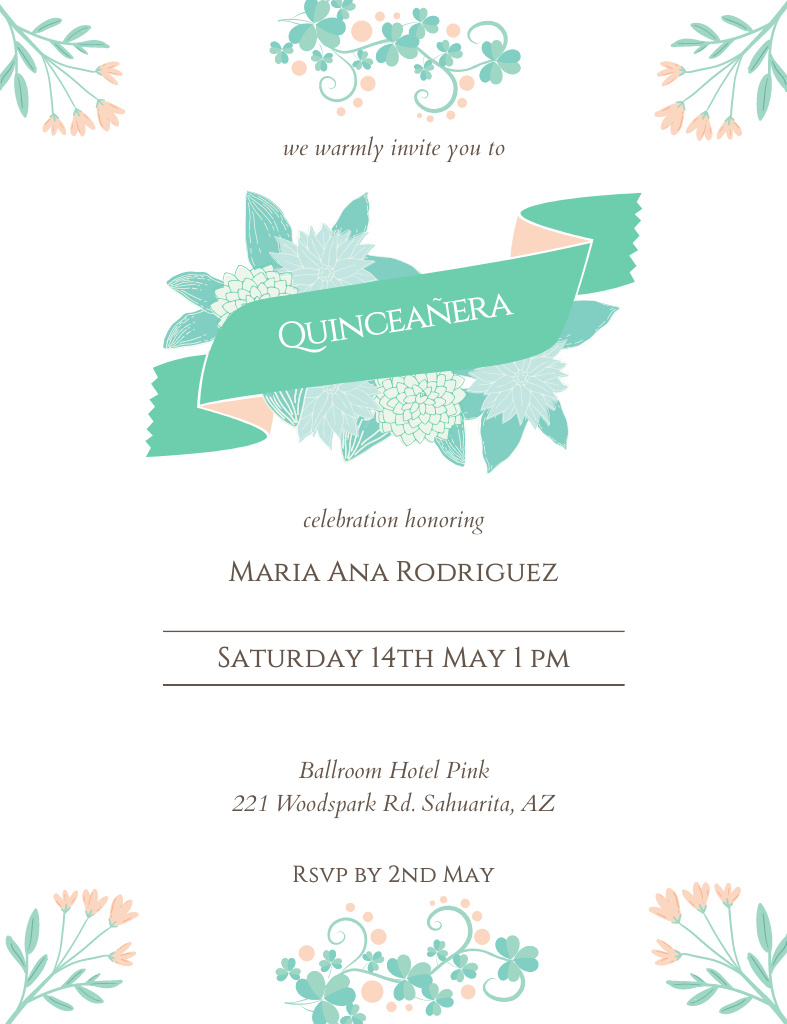 Template di design Quince Party Notification on Blue Invitation 13.9x10.7cm