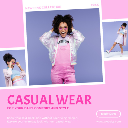 Modèle de visuel Vêtements décontractés en offre rose avec slogan - Instagram AD