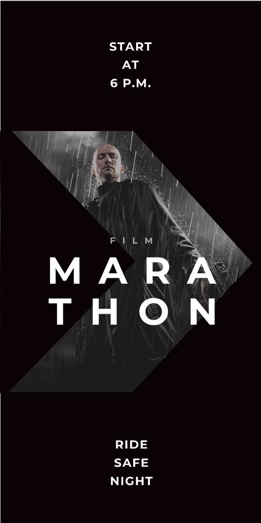 Film Marathon Ad Man with Gun under Rain Graphic Design Template