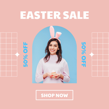 Ontwerpsjabloon van Instagram van Aankondiging van de verkoop van Pasen met mooie vrouw