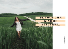 Inspiration Text on Background of Woman Walking In Field