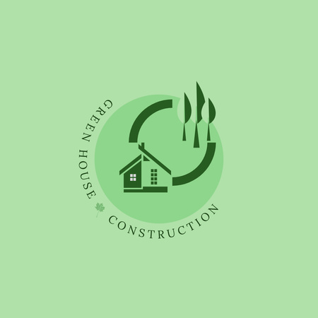  Green House Construction Services Logo 1080x1080px – шаблон для дизайна