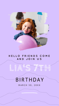 Cute Little Birthday Girl with Balloon Instagram Story Design Template