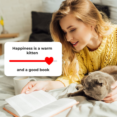 Template di design ragazza che legge a letto con gatto carino Instagram