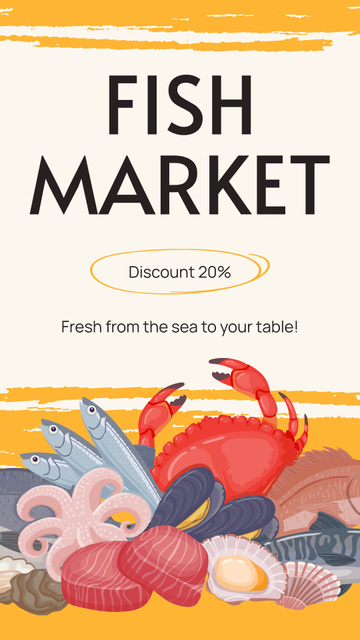 Fish Market with Illustration of Seafood Instagram Story Design Template