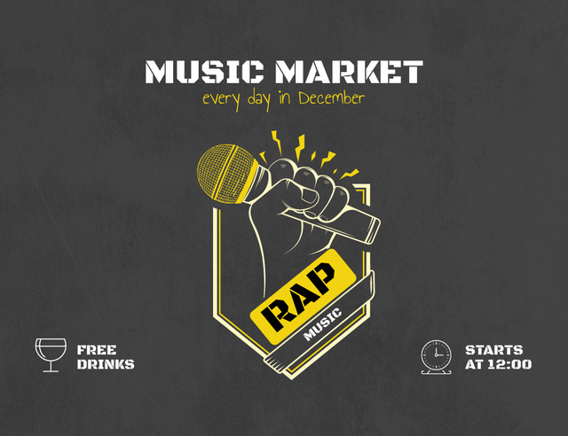 Designvorlage Music Market Offer With Microphone für Invitation 13.9x10.7cm Horizontal