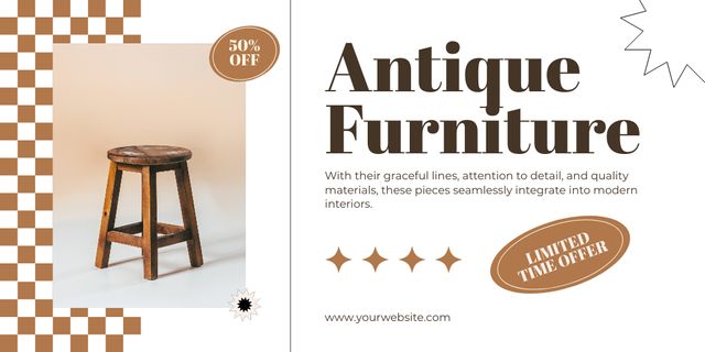 Limited-time Furniture Sale Offer In Antiques Store Twitter tervezősablon