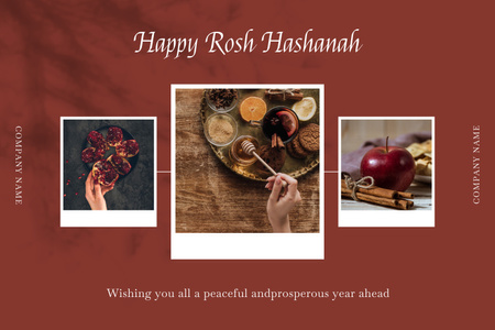 Hyvää Rosh Hashanah -terveisiä ja -toivotuksia tarjoiltujen ruokien kanssa Mood Board Design Template