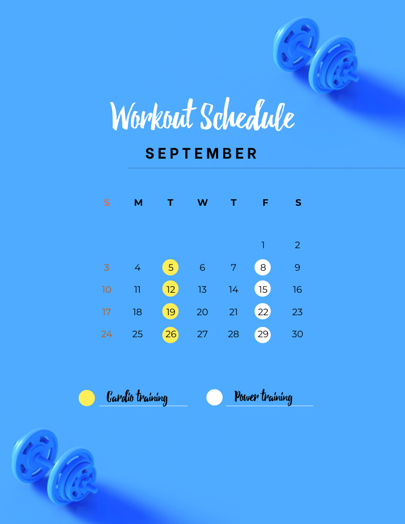 Szablon projektu Workout Schedule with Dumbbells on Blue Notepad 8.5x11in