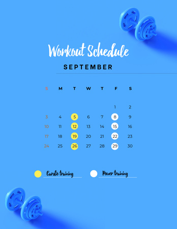 Workout Schedule with Dumbbells on Blue Notepad 8.5x11in Design Template