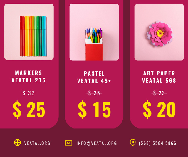 Art equipment and Stationery sale in pink Facebook – шаблон для дизайну