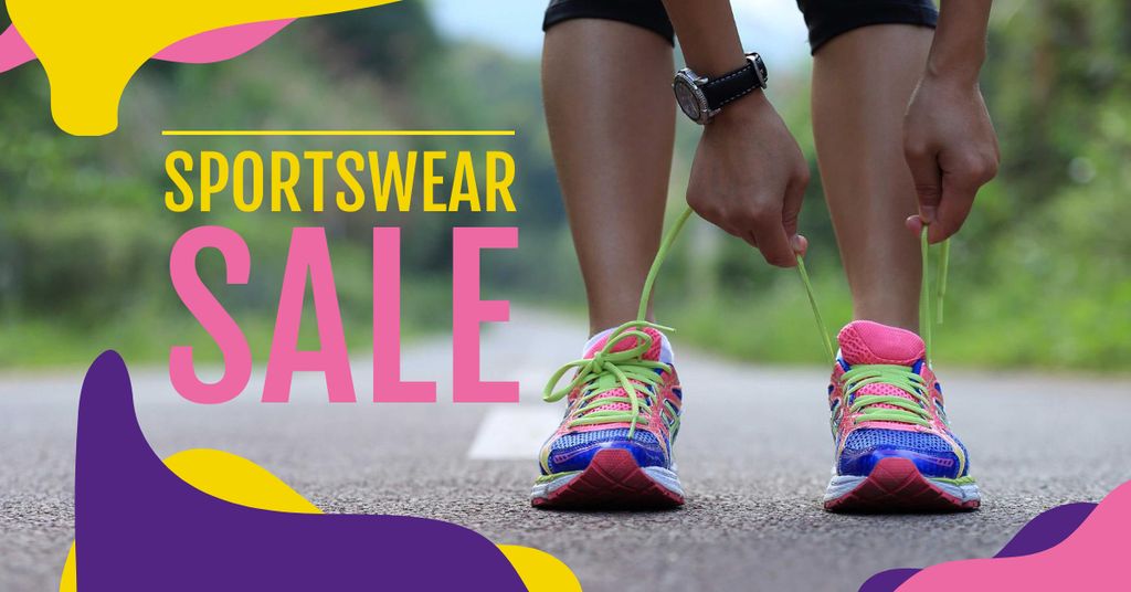 Sport Goods Offer with Woman tying Shoelaces Facebook AD Šablona návrhu