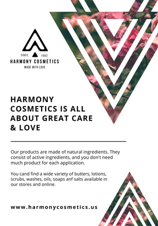 Pembe Çiçekli Doğal Kozmetik Ürünler Reklamı Poster 28x40in Tasarım Şablonu