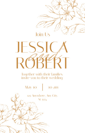 Elegant Wedding Announcement with Flower Sketch Invitation 4.6x7.2in Design Template