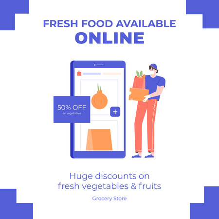 Fresh Veggies And Fruits With Online Ordering Instagram Design Template