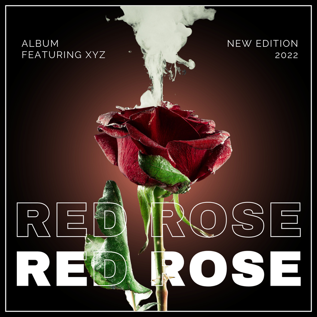 Smoky Red Rose on Dark Background Album Cover Design Template