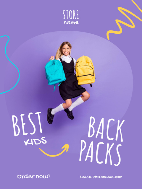 Backpacks for School with Cute Girl Student Poster 36x48in Tasarım Şablonu