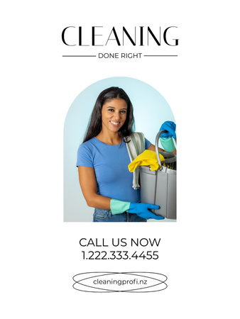 Cleaning Service Offer with Hispanic Woman Poster US Design Template