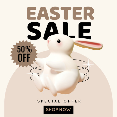 Ontwerpsjabloon van Instagram van Speciale Pasen-aanbieding met decoratief konijn