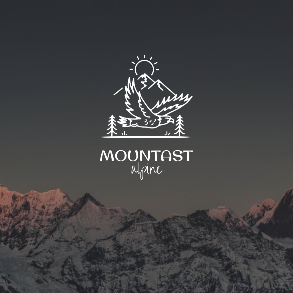 Travel Tour Offer with Snowy Mountains Logo Tasarım Şablonu