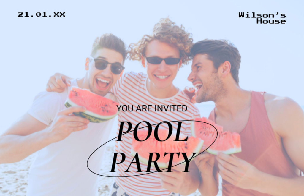 Plantilla de diseño de Pool Party Announcement with Friends Together Flyer 5.5x8.5in Horizontal 
