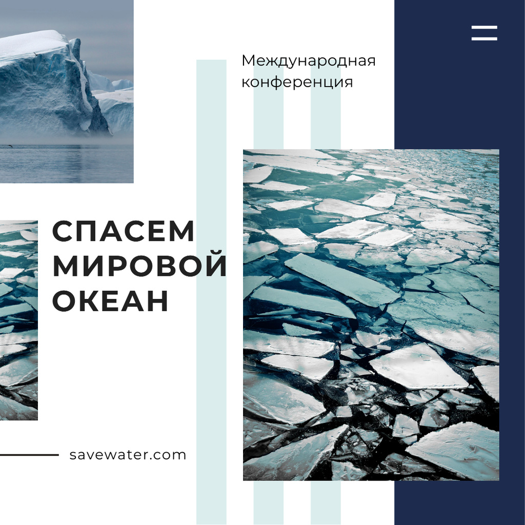 Climate Protection Ice Melting in Ocean Instagram AD Design Template