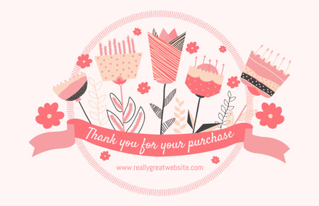 Thank You For Your Purchase Phrase with Pink Flowers in Patchwork Style Thank You Card 5.5x8.5in Modelo de Design