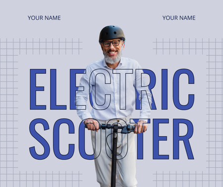 Electric Scooter With Helmet For Elderly Facebook Design Template