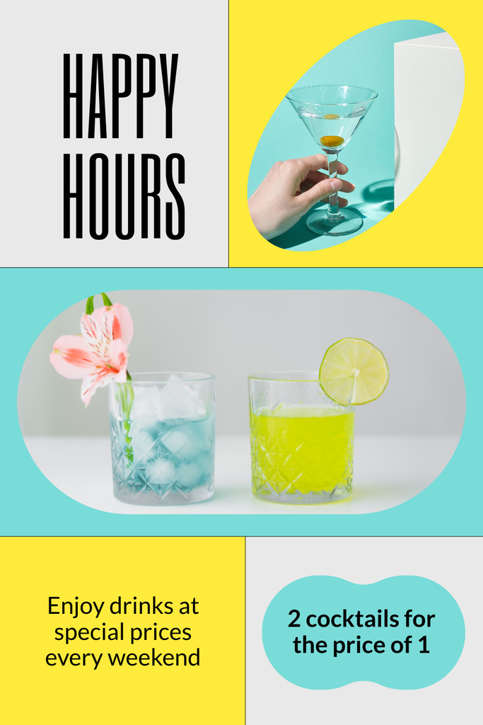 Ontwerpsjabloon van Pinterest van Happy Hours on Refreshing Iced Cocktails