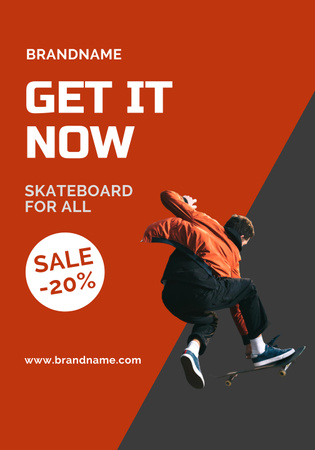 Rullalaudan myyntiilmoitus Guy on Skate on Red Poster 28x40in Design Template