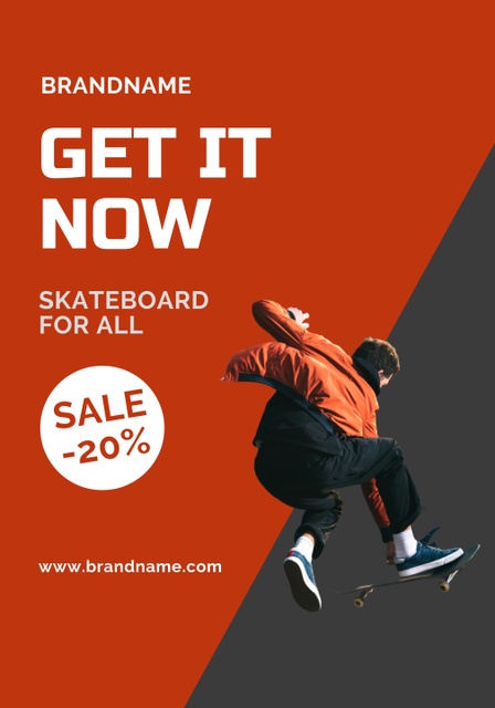 Skateboard Sale Announcement with Guy on Skate on Red Poster 28x40in Tasarım Şablonu