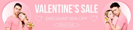 Valentine's Day Sale with Couple in Love on Pink Ebay Store Billboard Design Template