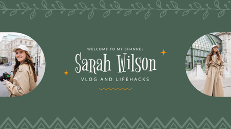 Advertising Vlog and Lifehacks with Beautiful Girl with Camera Youtube Design Template
