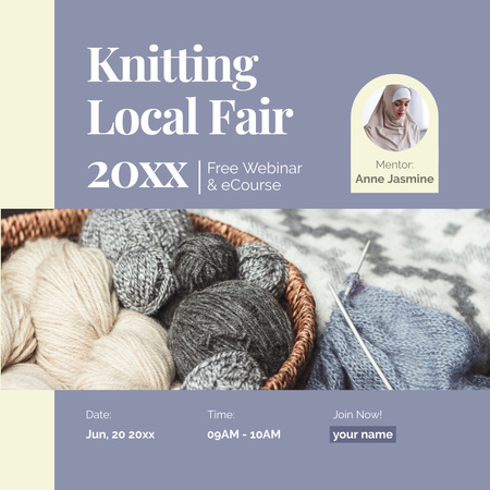 Knitting Fair Announcement with Wool Yarn Balls in Basket Instagram Design Template