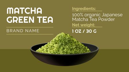 Matcha Ad with Green Tea Powder Label 3.5x2in Šablona návrhu