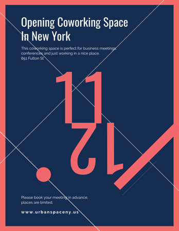 Coworking Opening Minimalistic Announcement in Blue and Red Flyer 8.5x11in Design Template