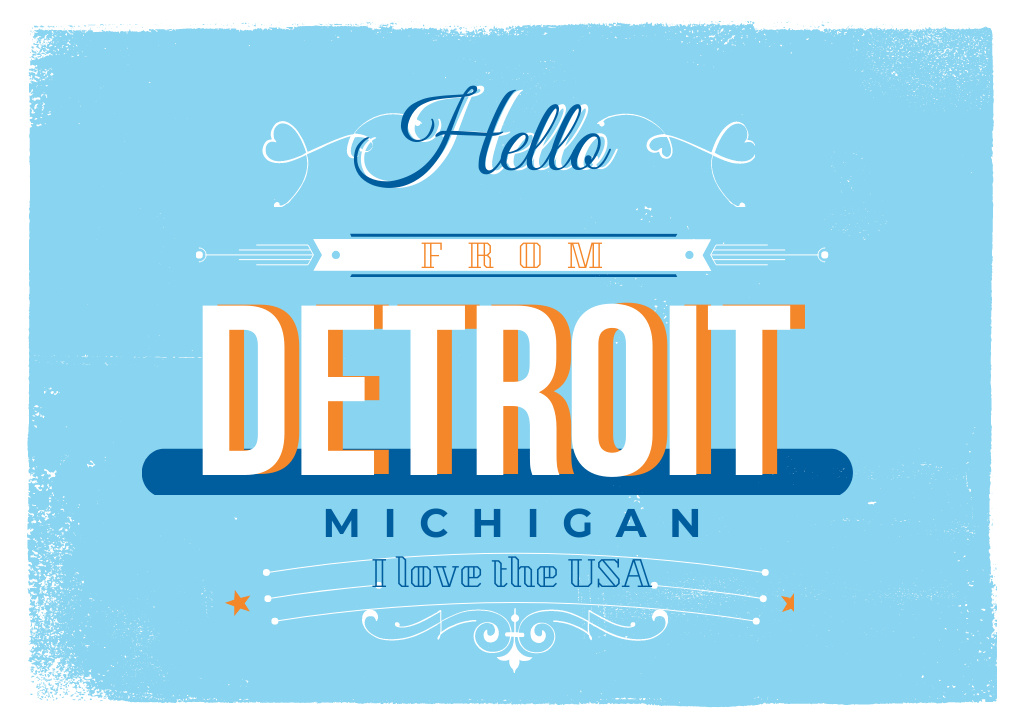 Template di design Retro Greeting from Detroit on Blue Card