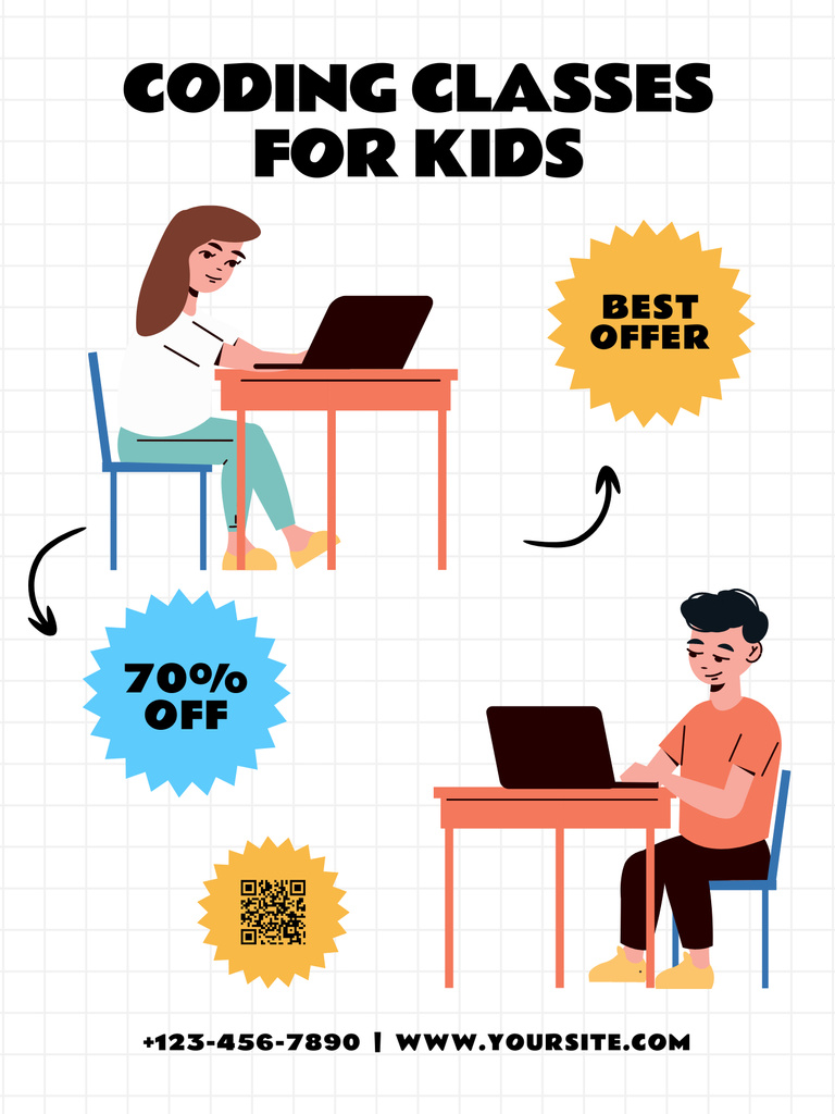 Coding Classes for Kids Ad with Discount Offer Poster US Πρότυπο σχεδίασης