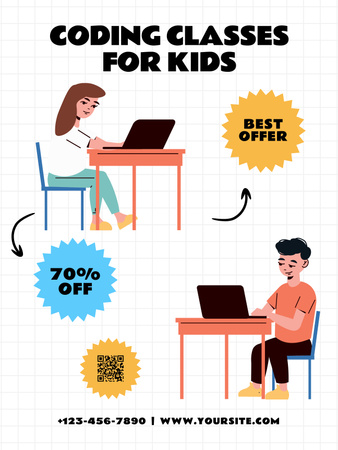 Coding Classes for Kids Ad with Discount Offer Poster US Design Template