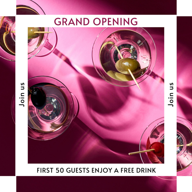 Awesome Grand Opening Event With Free Cocktail Instagram AD Tasarım Şablonu