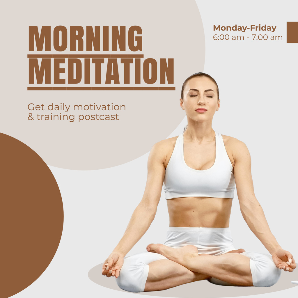 Morning Meditation Podcast Cover with Young Woman Podcast Cover Modelo de Design